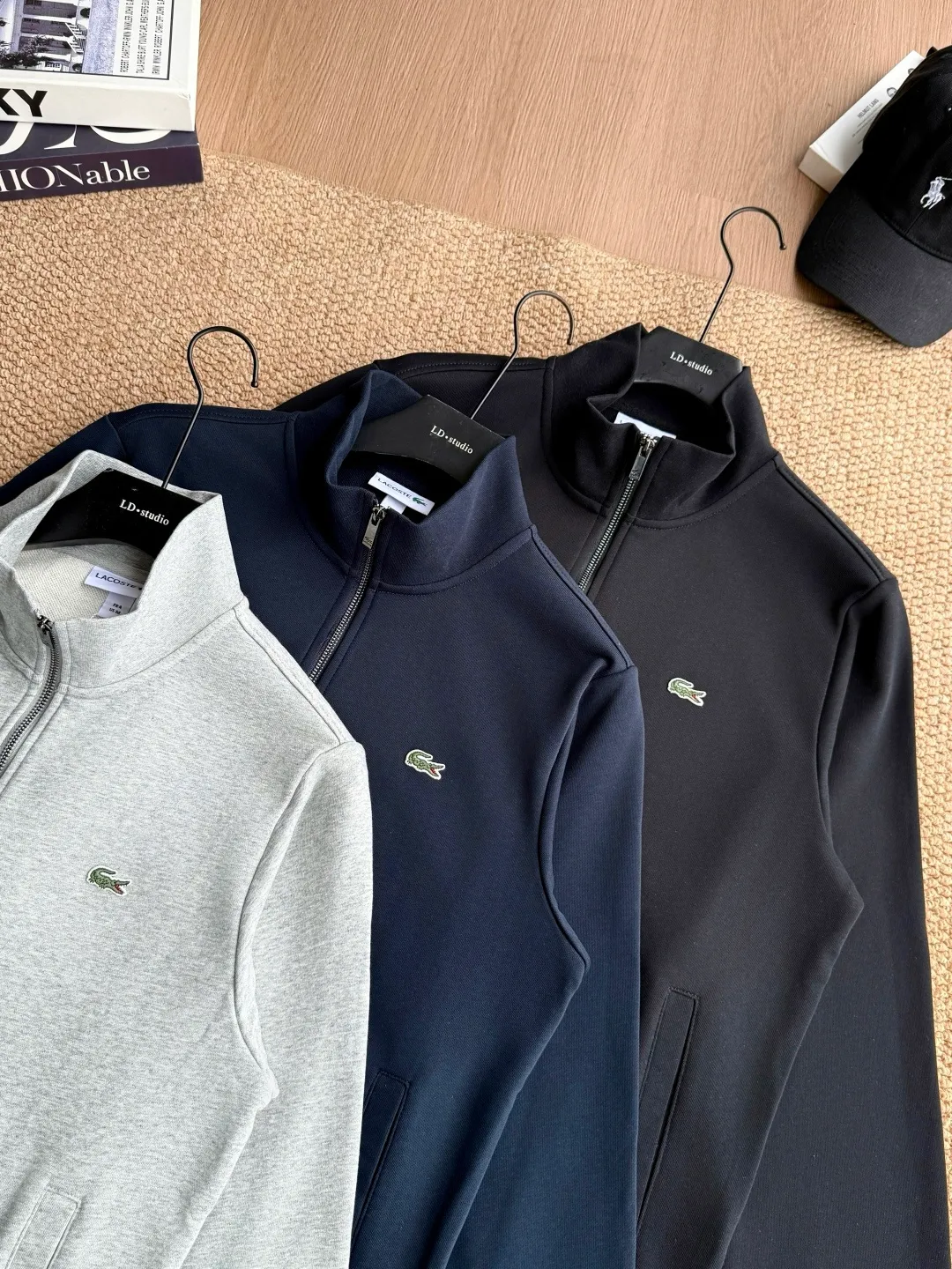 2026 Lacoste New Arrival zipper suit, small logo embroidery design on the chest, simple, casual and elegant, 360g terry color, Black Gray Royal Blue, Size: M L XL 2XL LA-11628#